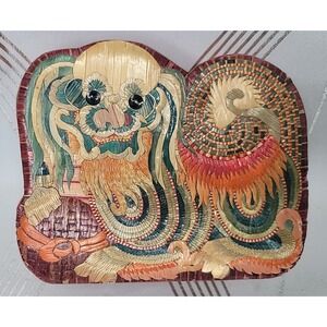 Vintage Foo Dog Chinese Bamboo Multi Colored Trinket Jewelry Box